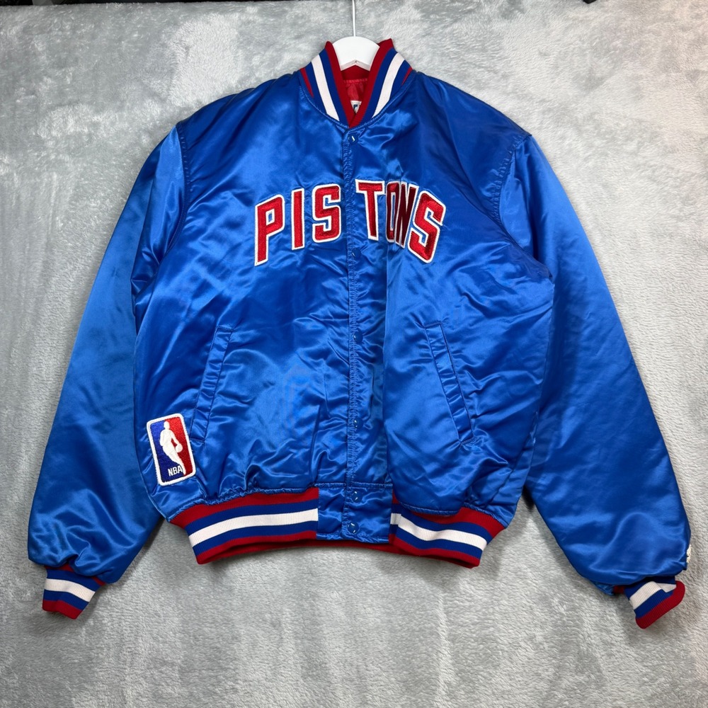 Vintage Starter Detroit Pistons Bomber Jacket Mens XL Blue NBA Satin 90s